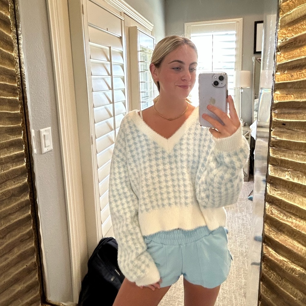 Baby Blue and White Sweater